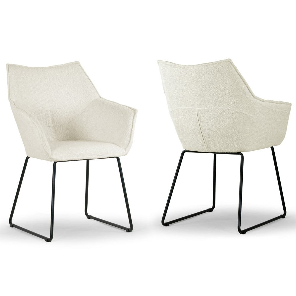 GLAMOUR HOME GHDC-1588  Amna Boucle Accent Arm Chairs With Metal Legs, Cream, Set Of 2 Chairs