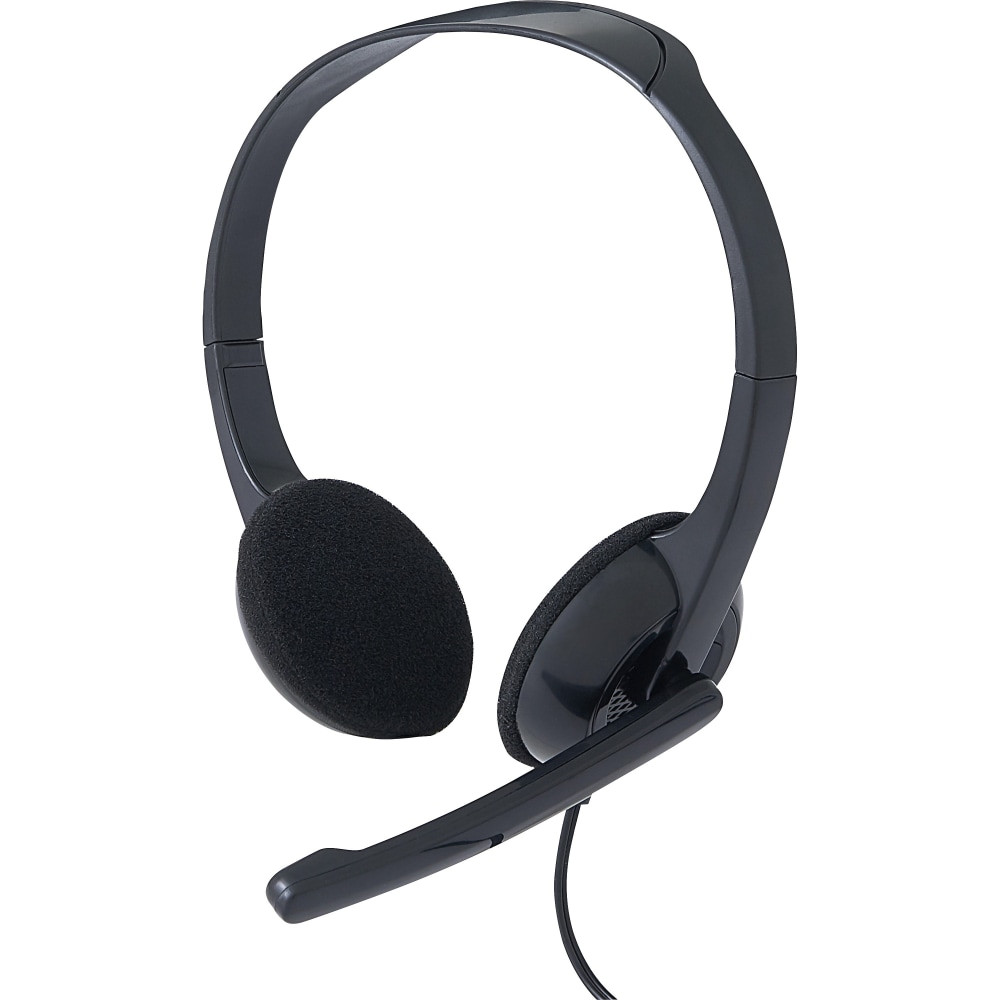 1-year limited warranty  Universally compatible with 3.5mm audio jack  Adjustable headband ensures a comfortable fit for any head size  Soft foam earpad covers provide lasting comfort  Rotatable microphone swings up and out of the way when not in use  Stereo headset delivers superior sound quality