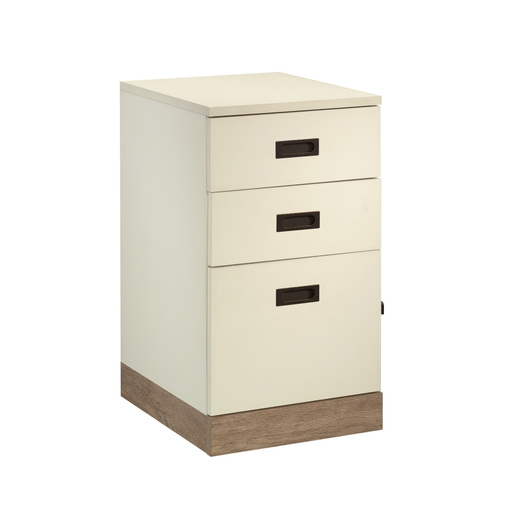 SAUDER WOODWORKING CO. 432890 Sauder Dixon City 19inD Vertical 3-Drawer Mobile File Cabinet, Brushed Oak/Pebble White