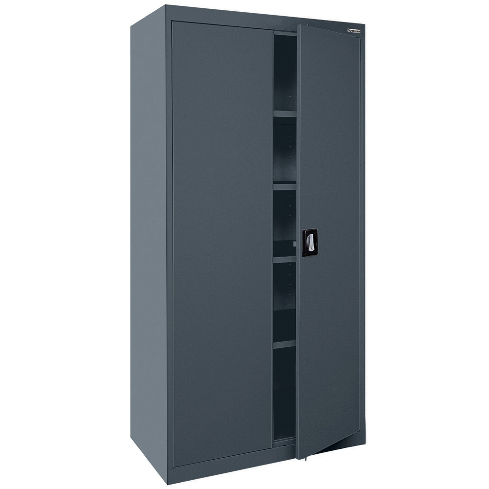 Give your home secure storage in the Sandusky Elite Series 36inW Heavy-Duty Storage Cabinet. This metal cabinet is made of steel for durability, and it has a 3-point locking system to keep items secure. The reinforced cabinet door stiffener panels provide strength, while the adjustable shelves accommodate various item sizes.  4 adjustable shelves with bottom shelf.  Recessed handle with 3-point locking system.  Reinforced heavy-duty cabinet door stiffener panels.  Made of durable steel.  Weight capacity tested to support 1000 lb (200 lb per shelf).  Save time - no assembly required.  This product is heavy and/or oversized and may need more than one person to handle.