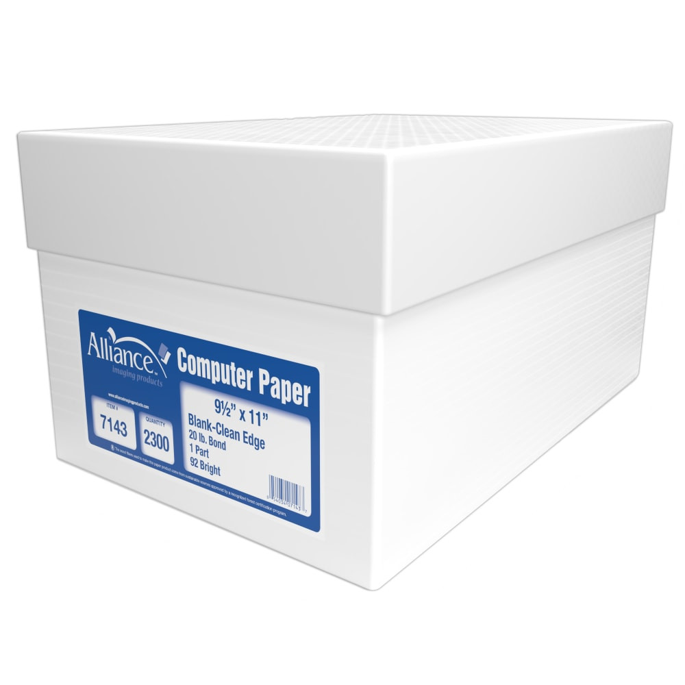 TST/IMPRESO INC 7143 Alliance 1-Part Computer Paper, Z-Fold, 9-1/2in x 11in, 92+ Brightness, 20 Lb, White, Ream Of 2,300 Sheets