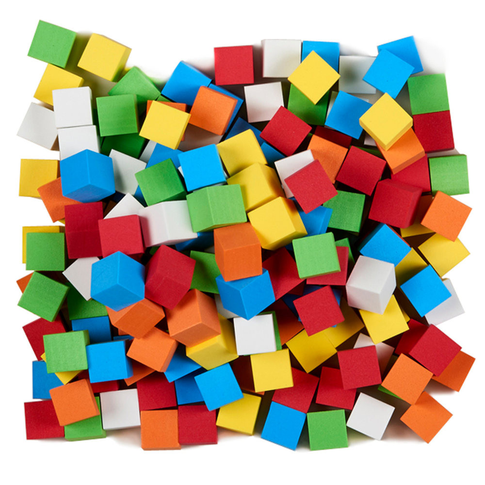 Ideal for games and practicing math skills, these soft foam dice are much quieter than regular dice.  Blank foam dice for a wide variety of counting, sorting and math applications.  Each blank foam spot die is 16mm (5/8in).  Includes 200 dice in assorted colors.