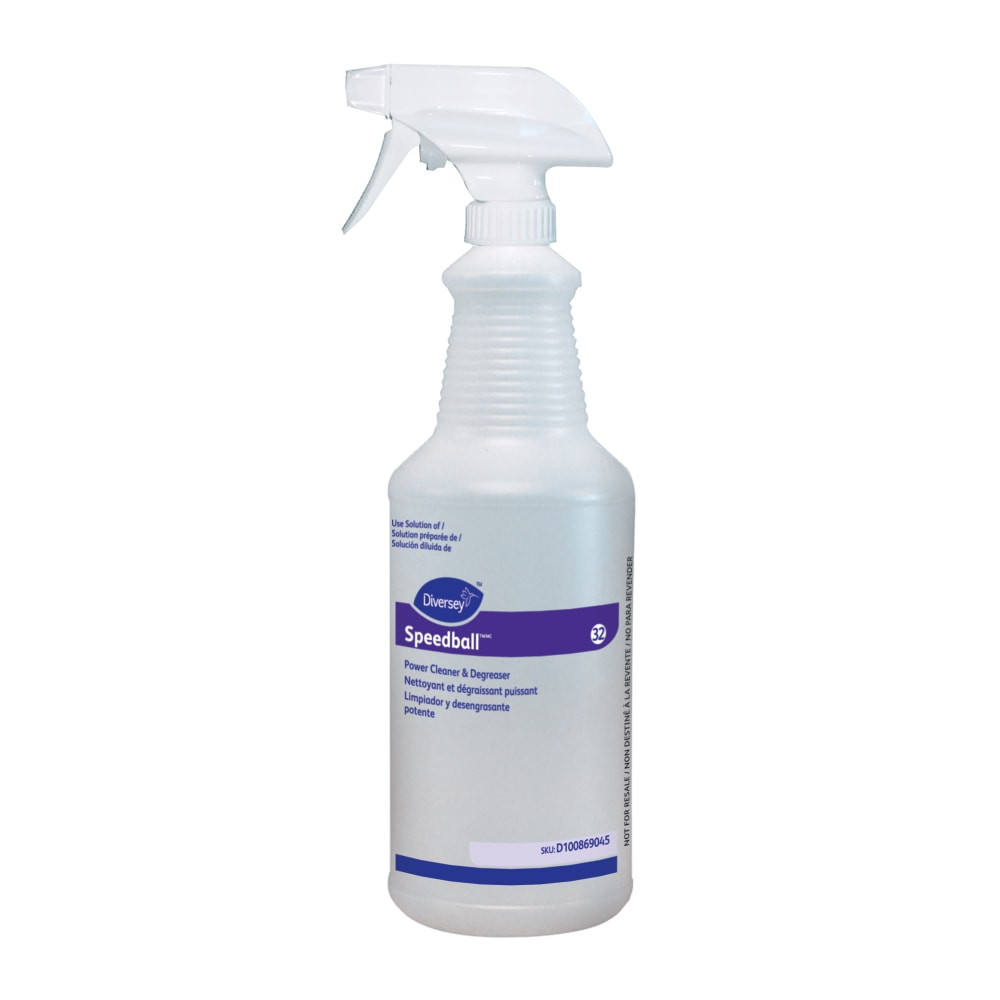 DIVERSEY D100869045  Screen-Printed Empty Bottles, Speedball Power, 32 Oz, Clear, Pack Of 12 Bottles.