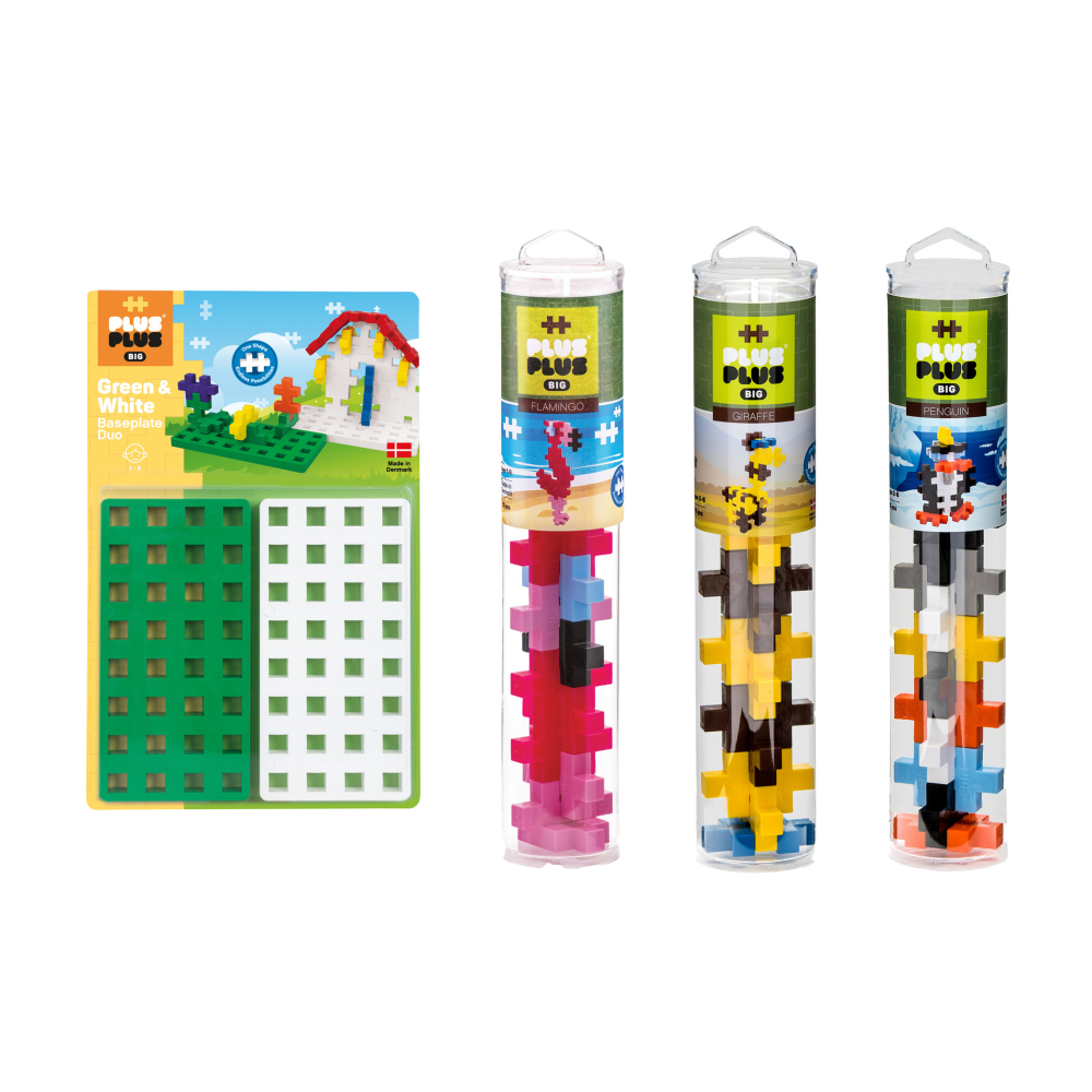 PLUS-PLUS USA LLC PLLBB0124 Plus-Plus Building Blocks Big Zoo Tubes & Baseplate Bundle