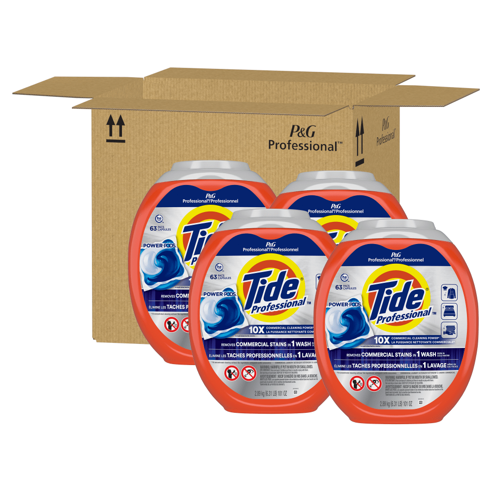 Keep commercial linens clean with every wash thanks to these Tide Professional Commercial Power PODS Laundry Detergent. The powerful formula helps to eliminate the need for supplemental treatments and rewashing.  Ready to use in residential machines across foodservice, hospitality, healthcare, salon and spa industries.  Effective on tough stains in 1 wash.  Offers a deep commercial clean, even in cold water.  Helps to eliminate the need for supplemental treatments and rewash.