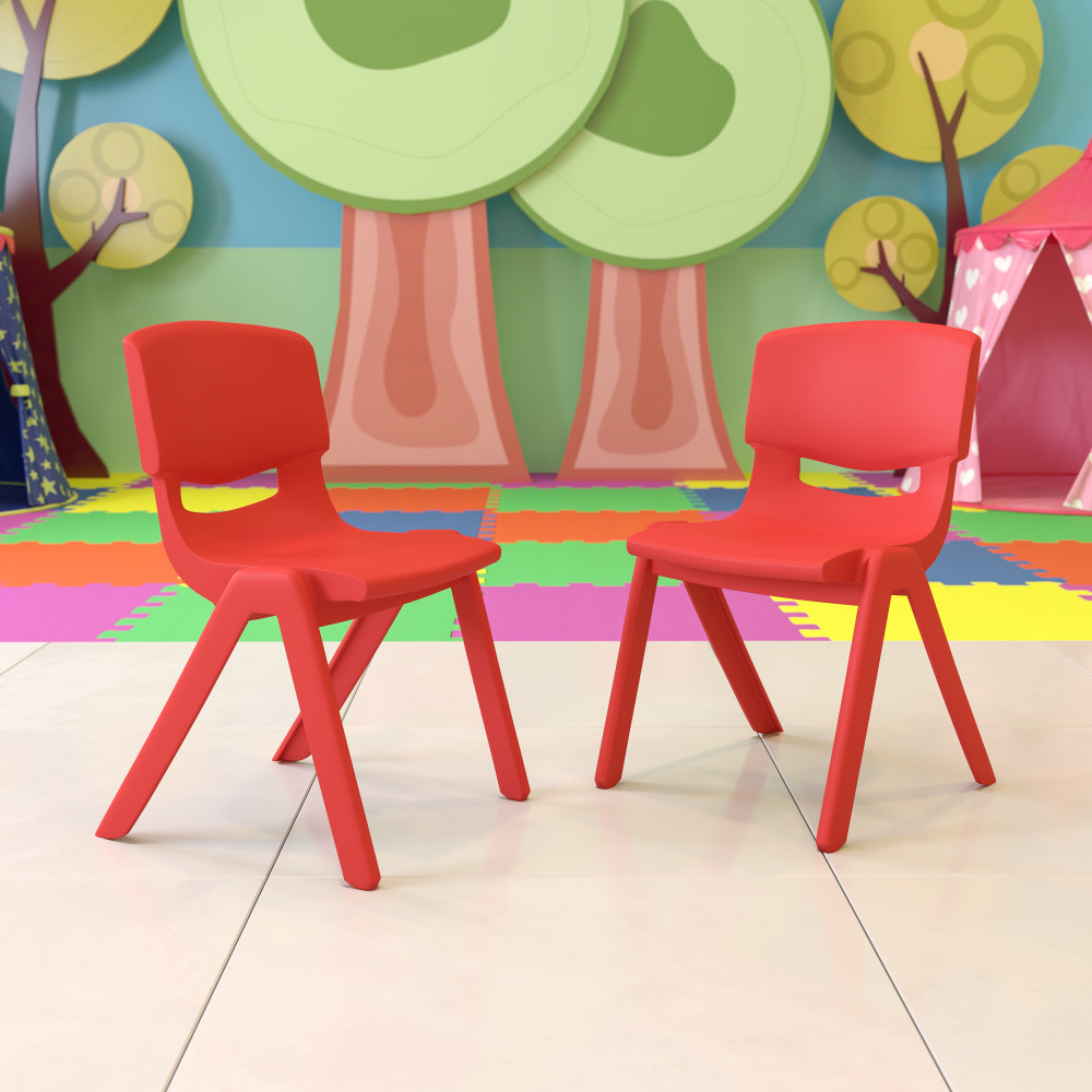 FLASH FURNITURE 2YUYCX005RED  Plastic Stackable School Chairs With 15-1/2in Seat Height, Red, Set Of 2 Chairs