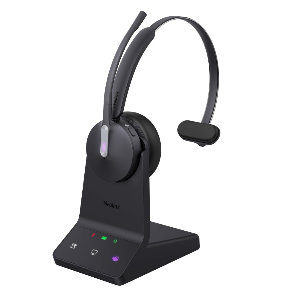 Make remote meetings a breeze with a Yealink Mono Teams Wireless Headset. This dynamic headset uses Bluetooth/DECT wireless technology for hands-free use.  Acoustic Shield Technology 2.0 promotes clear audio.  DECT and Bluetooth hybrid wireless technology.  Plug & Play compatible for mainstream IP phones.  Compatible with mainstream UC platforms.  Can be connected to multiple devices.  Features a hybrid visual busylight.  Offers up to 32 hours of talk time.