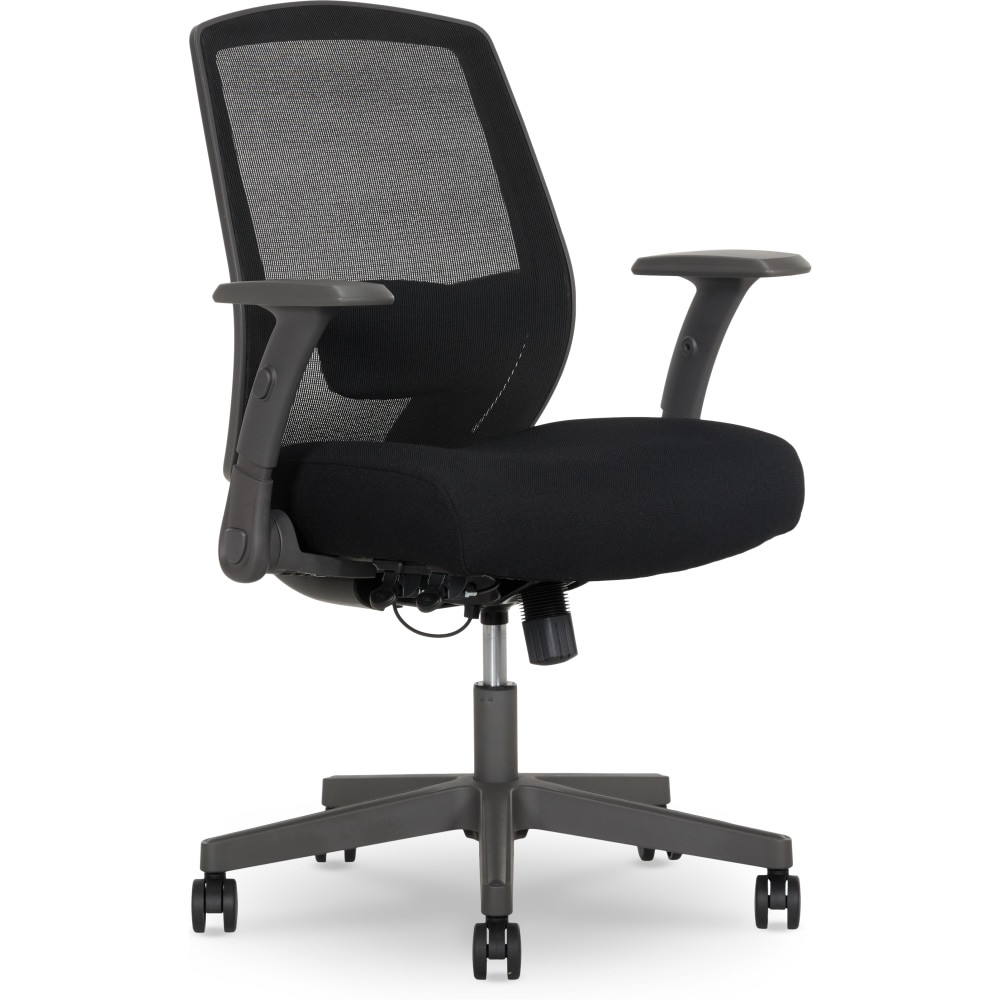 Stay comfortable throughout your workday while seated in the Serta SitTrue Rayne Ergonomic Mesh/Fabric Mid-Back Task Chair. Adjustable lumbar support and a memory foam seat provide ample cushioning during long periods of sitting. Adjust the height and tilt of your seat to find your ideal working position.  Ergonomic office chair offers comfort throughout the day.  Recommended for professional use 8-10 hours per day.  Weight capacity tested to support 275 lb.  Overall Dimensions: 42-1/2inH x 28-1/4inW x 28inD.  Mid back.  Fabric-upholstered office chair with a breathable mesh back.  Boasts integrated Comfort SitTrue Seating Technology.  Memory foam seat.  Adjustable lumbar support.  Features pneumatic height adjustment with tilt tension and lockout features.  Embossed, flip-back adjustable armrests.  Includes oversized casters for mobility on carpet. Not recommended for use on tile or hardwood floors.  Assembly required.  Backed by the manufacturers 5-year limited warranty.  GREENGUARD certified - certified for low chemical emissions: UL.COM/GG - UL 2818. Ranked in two tiers: Certified and Gold.  Forest Stewardship Council (FSC) certified - made from wood/paper that comes from forests managed to rigorous environmental and social standards, supported by the worlds leading conservation organizations.  ANSI/BIFMA Compliant - This product has been tested and verified for compliance with rigorous performance requirements and safety standards related to specific furniture products.  Tested to meet ANSI/BIFMA Performance Standards - Manufacturer testing has been conducted on this product to meet specific performance requirements and safety standards set forth by the American National Standards Institute (ANSI) and the Business and Institutional Furniture Manufacturers.  Leadership forestry - from forests or sourcing programs that meet specific environmental standards, helping you support practices that better protect forests and the environment.  Less harsh chemicals - made with fewer harsh chemicals, or safer chemicals than typical alternatives, helping  reduce your use of and exposure to substances that may be more harmful to your health and the environment.  Contains Recycled Content - See Specs for Details.
