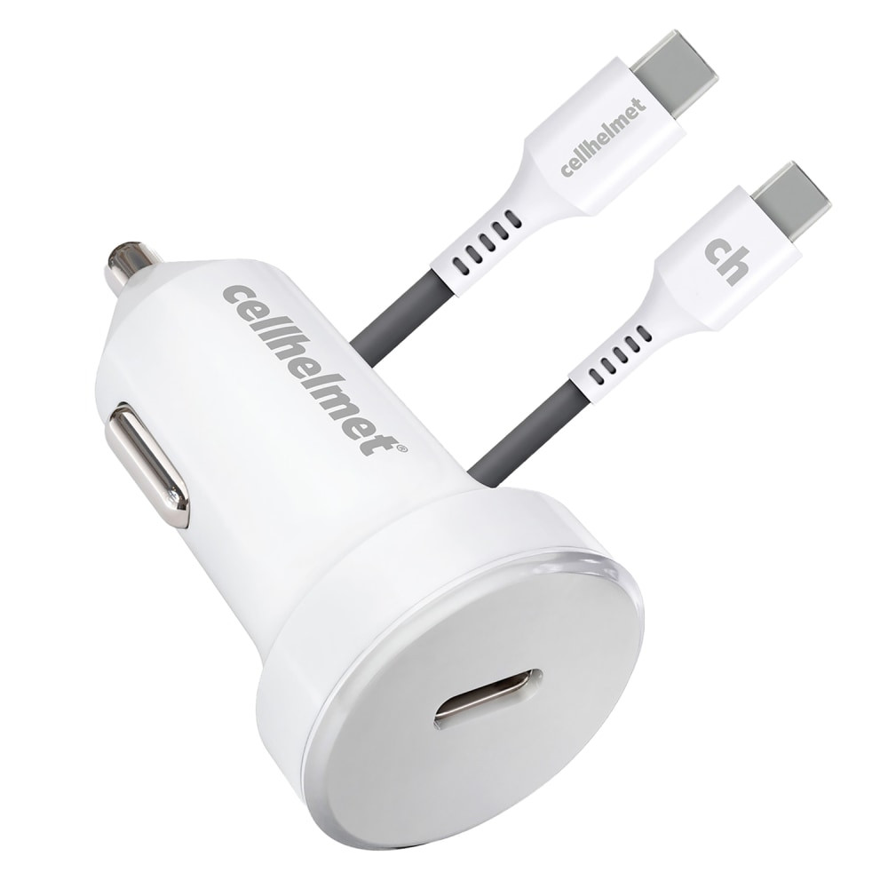 Stay prepared on the road with a cellhelmet 30-Watt PD Car Charger With Round USB-C To USB-C Cable. The integrated PD USB port provides fast charging for your essential devices.  USB-C port is compatible with a wide range of devices.  Boasts a 30W output to charge phones and tablets.  USB-IF certified cable is capable of 3 amps.  Includes a 3ft round, detachable USB-C charge-and-sync cable.  Backed by the manufacturer"s limited lifetime warranty.