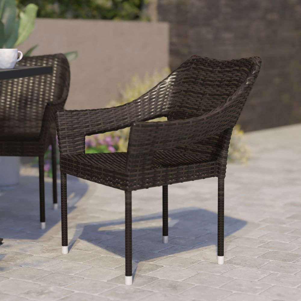FLASH FURNITURE TTTT02ESP  Ethan All-Weather PE Rattan Wicker Stacking Patio Dining Chair, Espresso