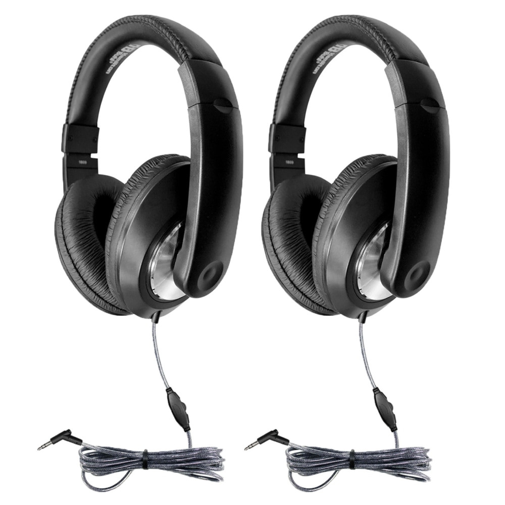 Students can listen to important notes and lessons with help from these classroom headphones. The stereo headphones provide a comfortable fit thanks to adjustable headbands and leatherette ear cushions.  Over-the-ear headphones make it easy to hear.  Leatherette ear cushions help ensure comfort while keeping out noise.  Headband can be adjusted to fit heads of different sizes.  Braided Dura-Cord features a PVC jacket to prevent chewing, kinks and knots.  Backed by the manufacturers 1-year limited warranty.  Black for a classic style.