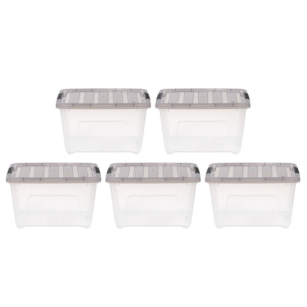 IRIS USA, INC. 500145 Iris Stack & Pull Storage Boxes, 8 Gallon, Clear/Gray, Set Of 5 Boxes