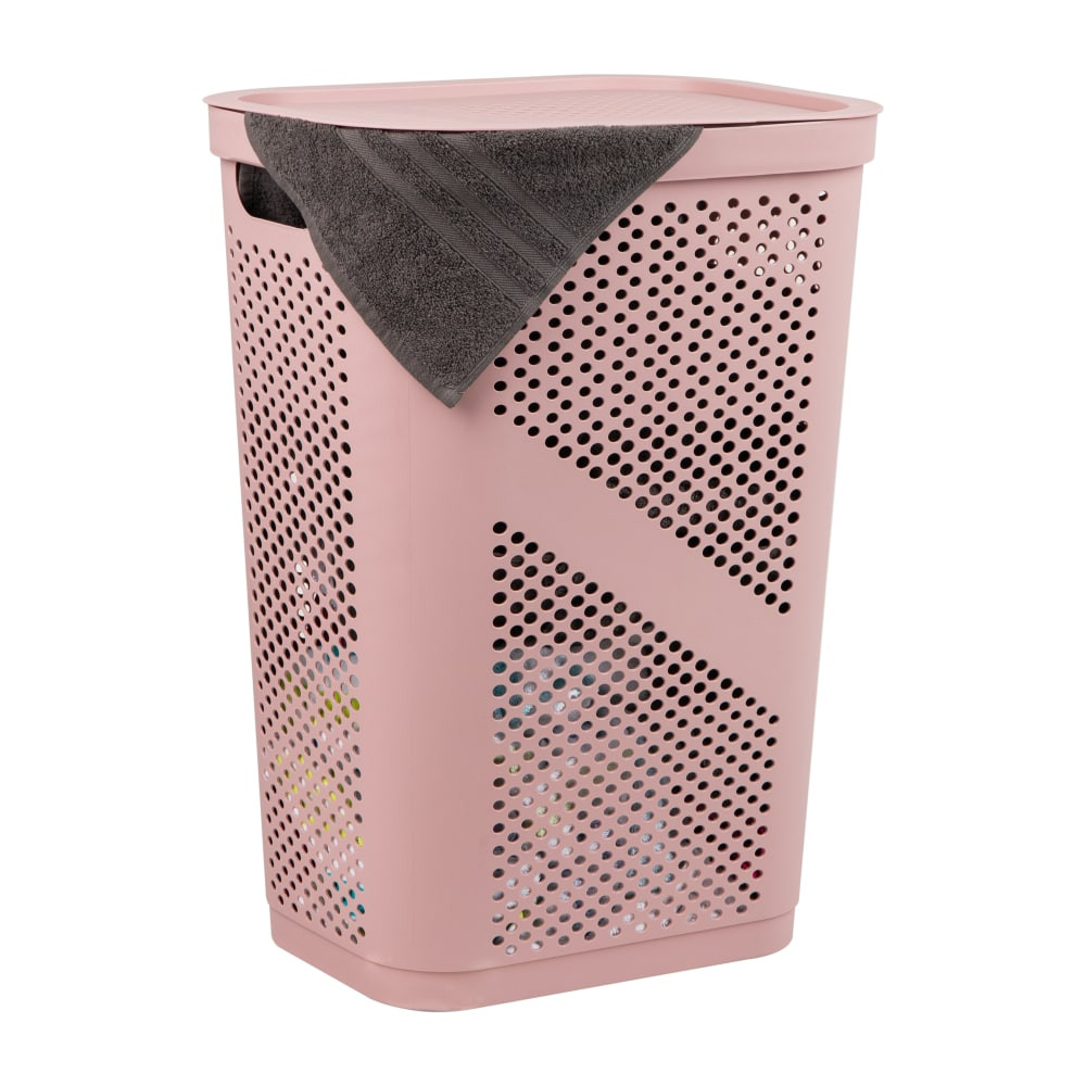 EMS MIND READER LLC HBIN60-PNK Mind Reader 60L Laundry Hamper Clothes Basket with Lid, 23-1/2inH x 13-3/4inW x 17-1/4inL, Pink