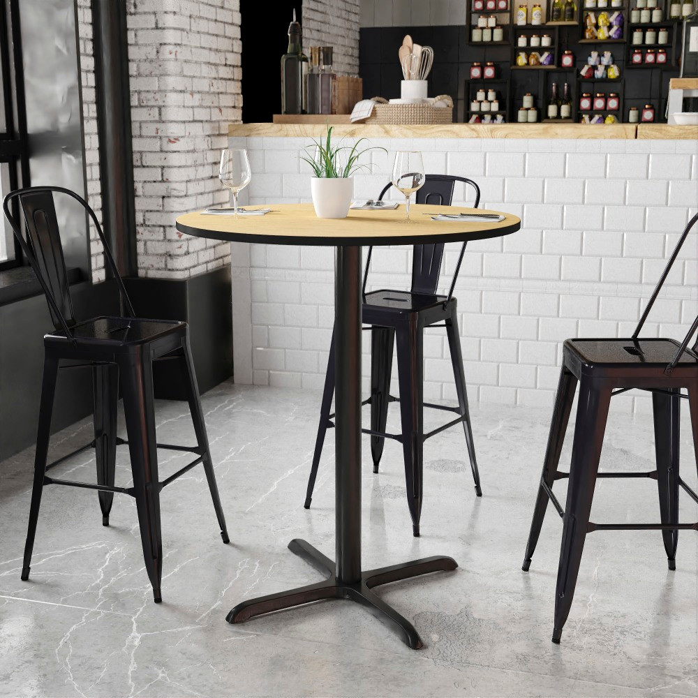 FLASH FURNITURE XURD36NTT3030B  Round Laminate Table Top With Bar Height Table Base, 43-3/16inH x 36inW x 36inD, Natural