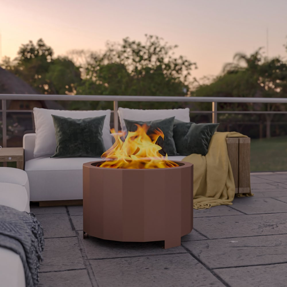 FLASH FURNITURE HYB220103PCBRZ  Titus Commercial Grade Smokeless Outdoor Firepit With Waterproof Cover, 17-3/4inH x 27inW x 27inD, Bronze