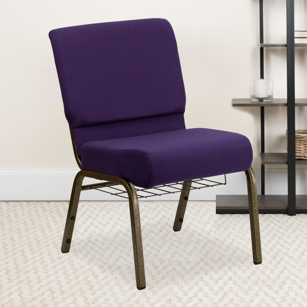 FLASH FURNITURE FDCH2214GVROYB  HERCULES Series Church Chair With Book Rack, Royal Purple/Gold Vein