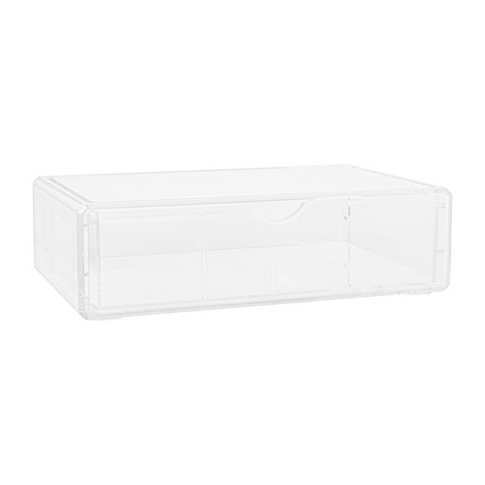FLASH FURNITURE BEPB9500CLR Martha Stewart Brody Plastic Stackable Office Desktop Organizer Box With Drawer, 2inH x 7-3/4inW x 12-3/4inD, Clear