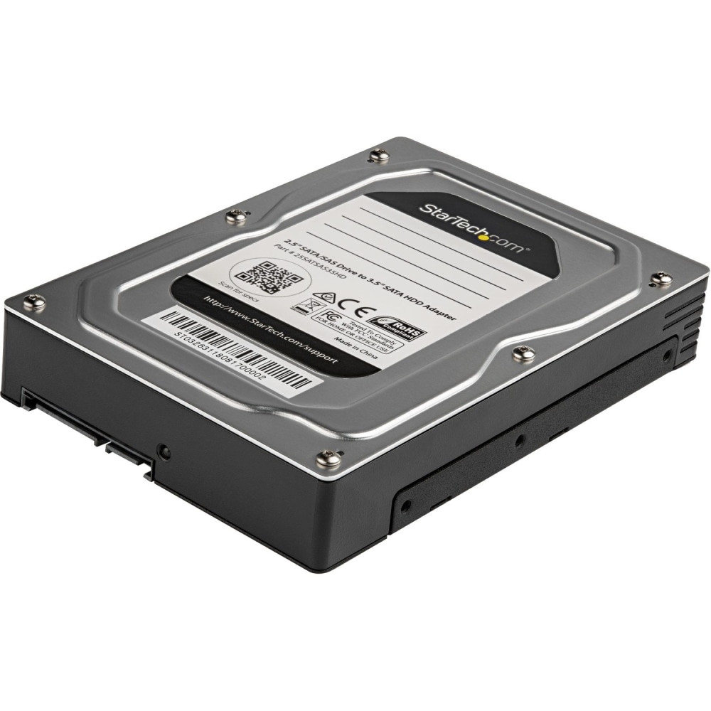 Installs into an internal or external 3.5in drive bay; uses standard mounting holes for internal installs  Tool-less 2.5in drive installation  Supports SATA I, II and III (up to 6Gbps) and SAS I and II (up to 6Gbps)  Supports 2.5in form factor drives up to 15 mm in height