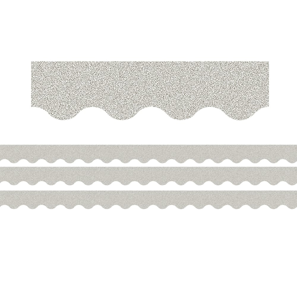 EDUCATORS RESOURCE TCR77017-3 Teacher Created Resources Scalloped Border Trim Packs, 35', Silver Glitz, Set Of 3 Packs