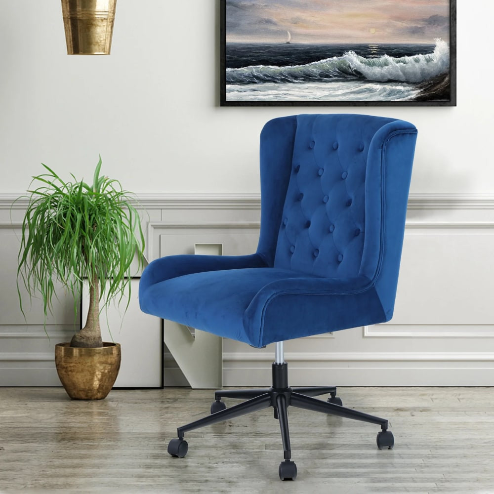 FUZZY LOGIK IF-115 ALPHA HOME Leisure Velvet Mid-Back Task Chair, Blue