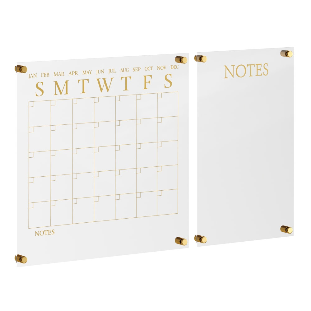 FLASH FURNITURE BRACS284545G2CG Martha Stewart Grayson Acrylic Monthly Wall Calendar And Notes Board, 18in x 18in, Clear/Gold, Undated