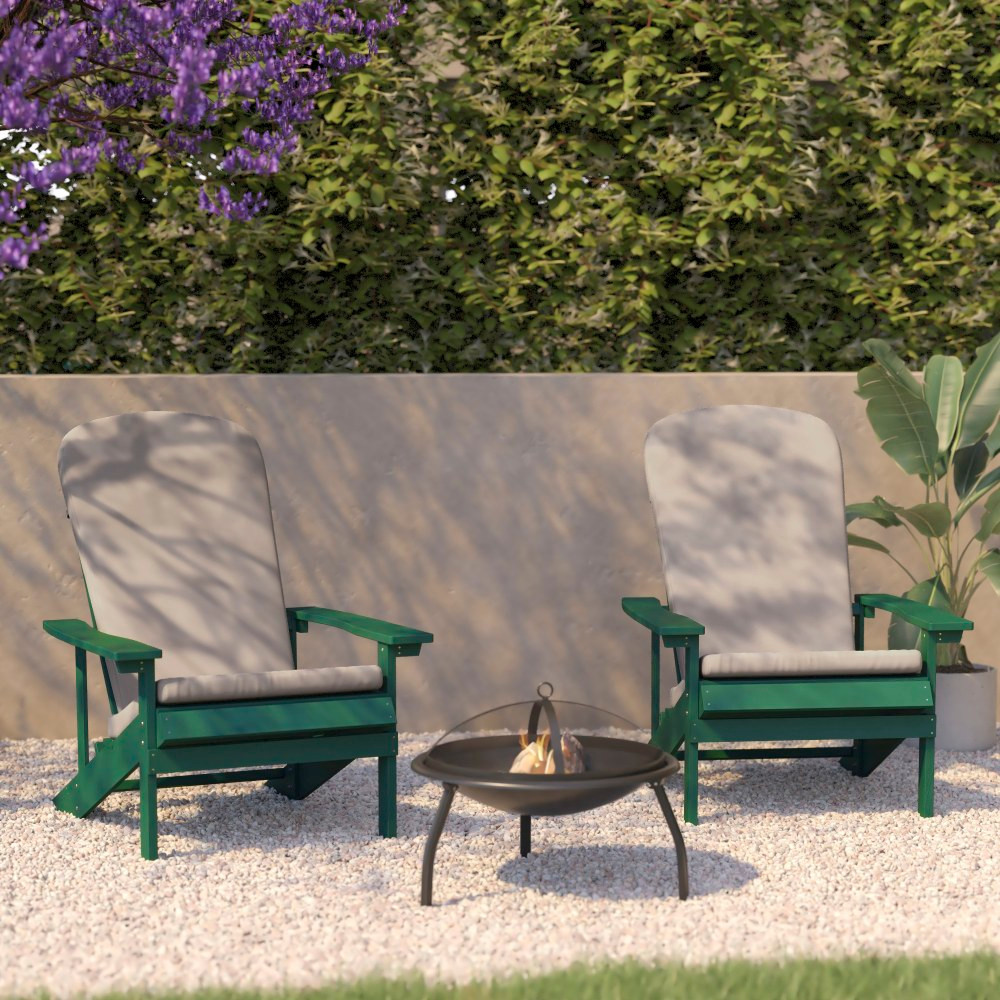 FLASH FURNITURE 2JJC14501CSCRGR  Charlestown All-Weather Outdoor Furniture Adirondack Chairs With Cushions, Cream/Green, Set Of 2 Chairs