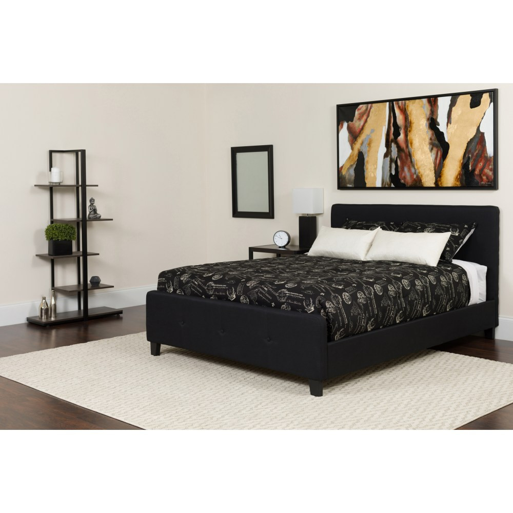 FLASH FURNITURE HGBMF23  Tribeca Button Tufted Upholstered Platform Bed with Memory Foam Pocket Spring Mattress, Queen, 48inH x 63inW x 85-1/4inL, Black