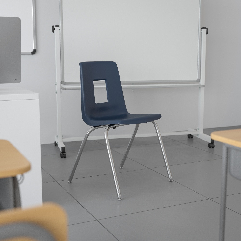 FLASH FURNITURE ADVSSC18NAVY  Advantage Student Stacking School Chair, Navy/Silver