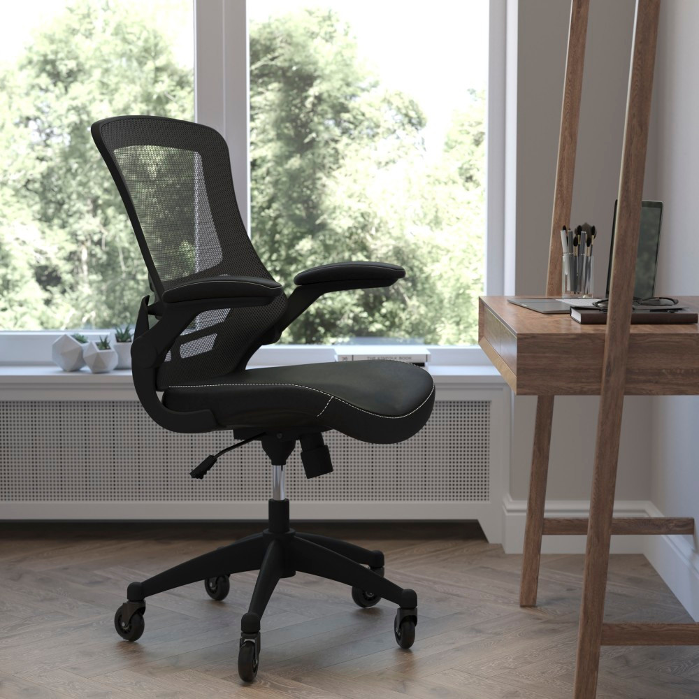 FLASH FURNITURE BLX5MLEARLB  Kelista Ergonomic Mesh/Leathersoft Mid-Back Swivel Task Chair, Black