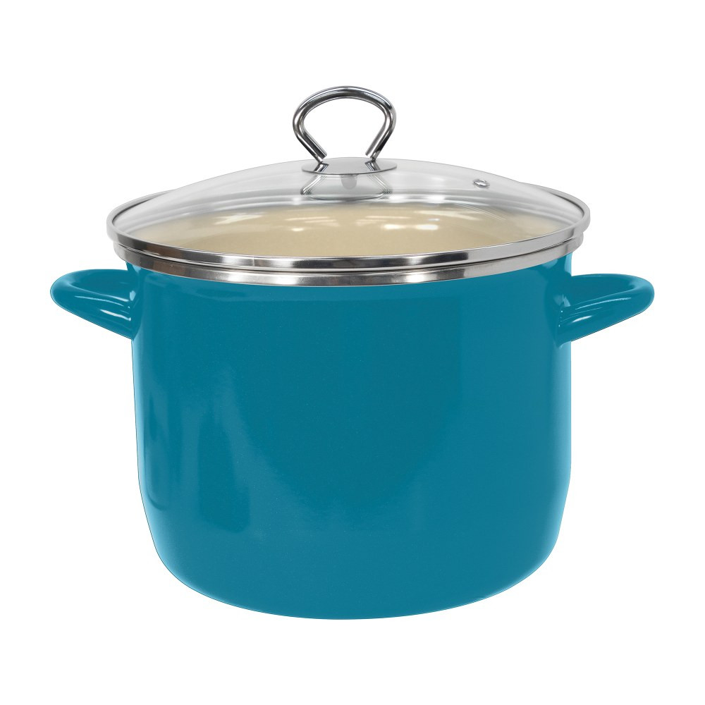 EKCO(R) 4042818 Vasconia 8-Qt Steel Stockpot With Glass Lid, 7-7/16in x 9-5/8in x 9-13/16in, Teal