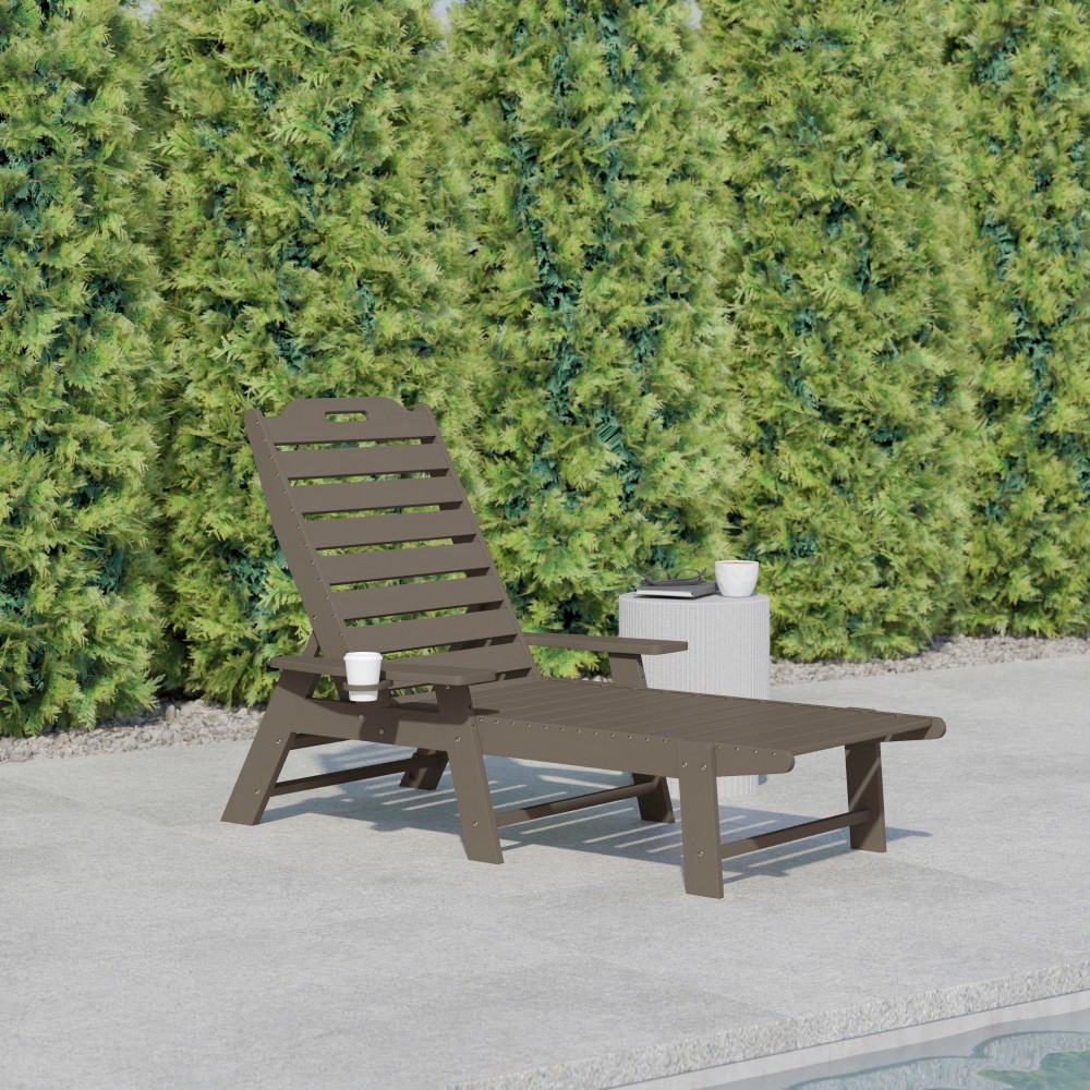 FLASH FURNITURE LEHMP2017414BR  Monterey All-Weather Adjustable Adirondack Lounge Chair with Cup Holder, Brown