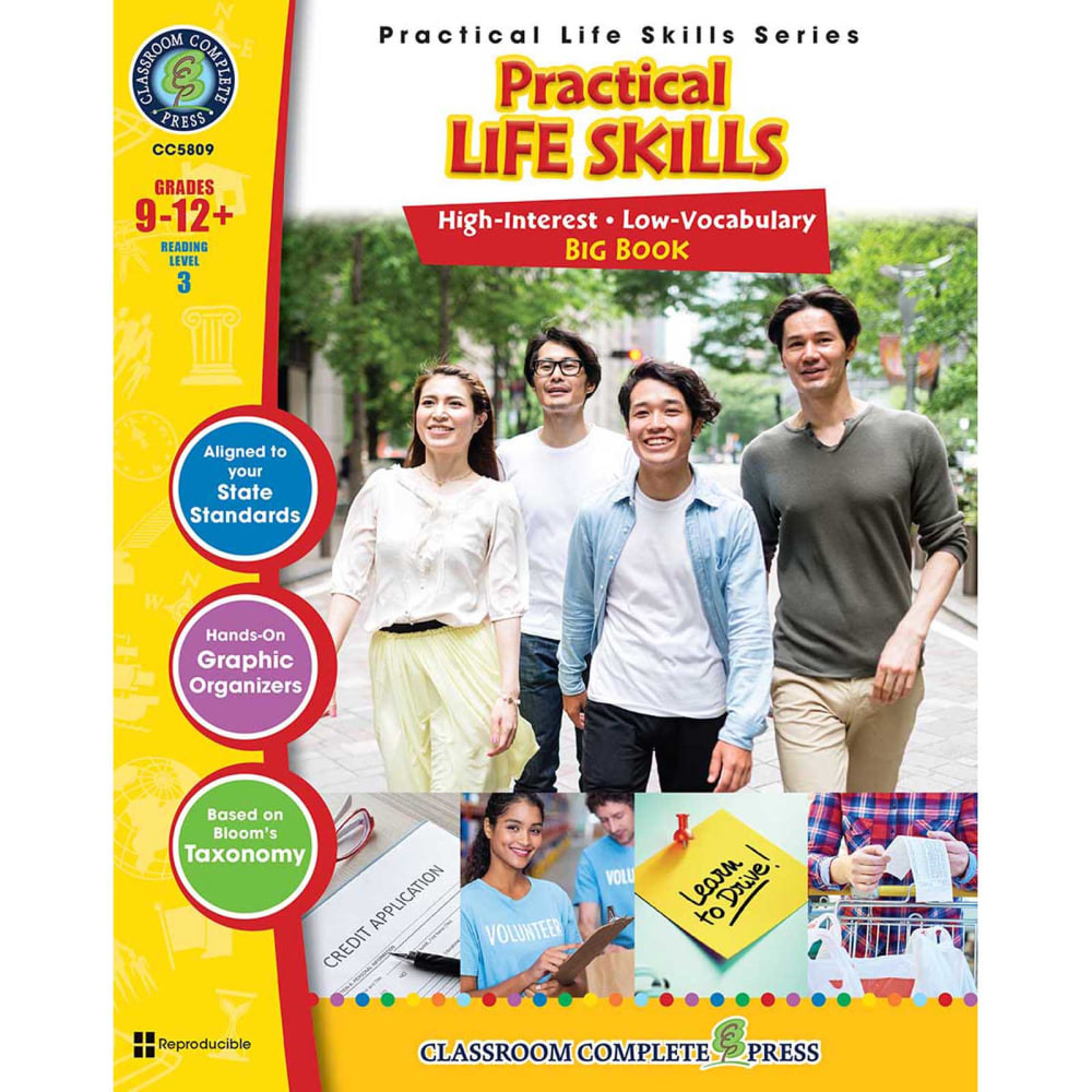 You can help students learn important concepts with the Classroom Complete Press Practical Life Skills Big Book. This book provides lessons on living on your own, budgeting, interviewing for jobs and more, all through engaging lessons.  Independent Living helps students learn to live on their own.  Managing Money helps teach students about budgeting and thinking for the future.  Employment & Volunteering teaches kids how to write a resume and work on interview skills.  Uses reading passages, graphic organizers, real-world activities, crosswords, word searches and quizzes to teach life skills.