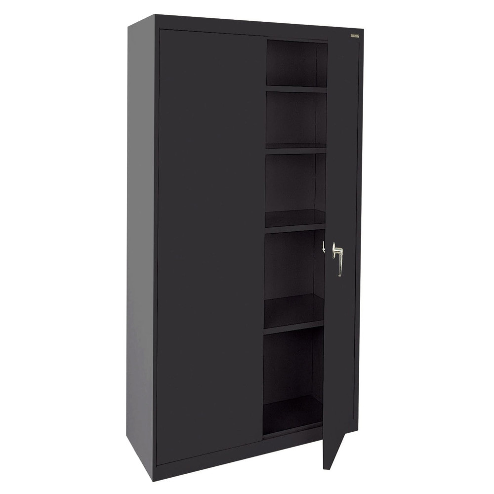Secure your items in the Sandusky Value Series 36inW Light Duty Storage Cabinet. This metal cabinet is made of welded steel for durability, and it has a powder-coated finish to prevent corrosion, marring and chipping. The fixed shelves provide plenty of storage space, while the cam-locking handle offers increased security.  5 fixed shelves.  Cam-locking cabinet handle.  Reinforced door stiffener panels.  Powder-coated finish.  Made of welded steel.  Weight capacity tested to support 750 lb (150 lb per shelf).  Save time - no assembly required.  This product is heavy and/or oversized and may need more than one person to handle.