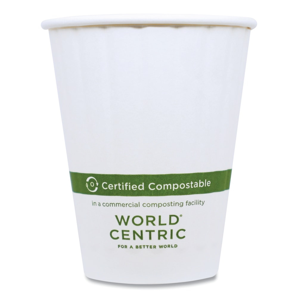 WORLD CENTRIC CU-PA-12D  Double-Wall Paper Hot Cups, 12 Oz, White, Pack Of 1,000 Cups