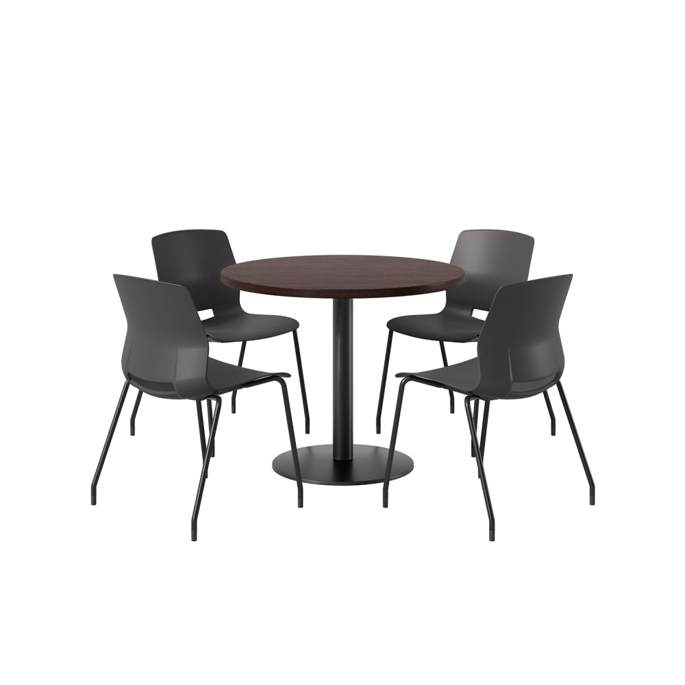 KENTUCKIANA FOAM INC 840031938909 KFI Studios Midtown Pedestal Round Standard Height Table Set With Imme Armless Chairs, 31-3/4inH x 22inW x 19-3/4inD, Cafelle Top/Black Base/Black Chairs
