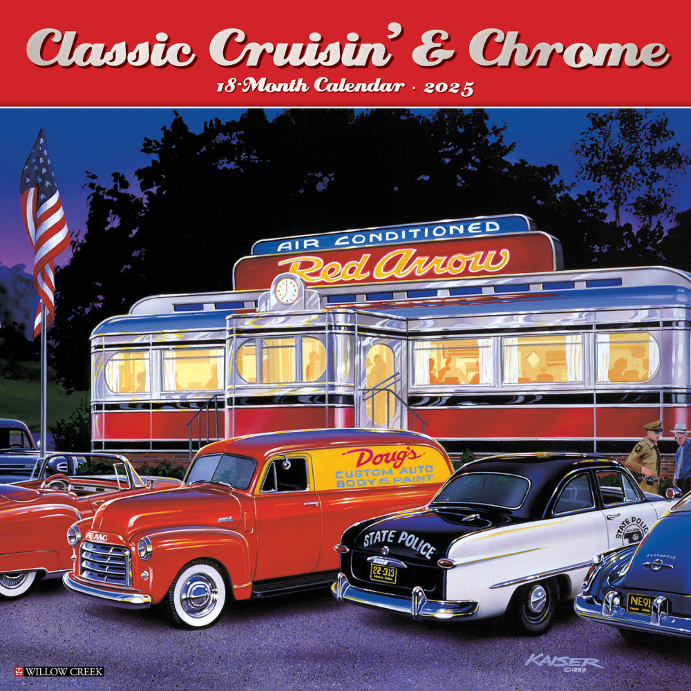 WILLOW CREEK PRESS 42427 2025 Willow Creek Press Monthly Wall Calendar, 12in x 12in, Classic Cruisin & Chrome, January 2025 to December 2025, 42427