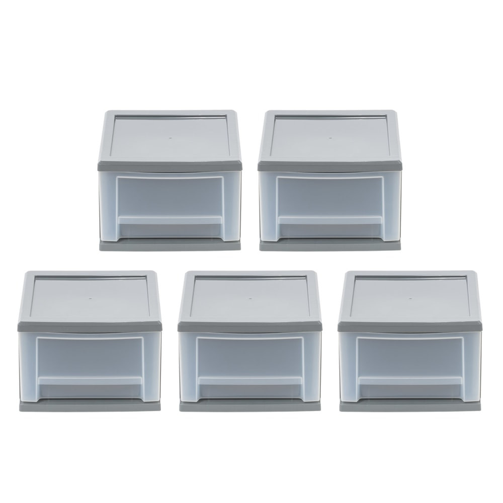 IRIS USA, INC. 500162 Iris Stackable Storage Bins With Drawers, 5-13/16inH x 8-3/4inW x 12-3/4inD, Gray, Set Of 5 Bins