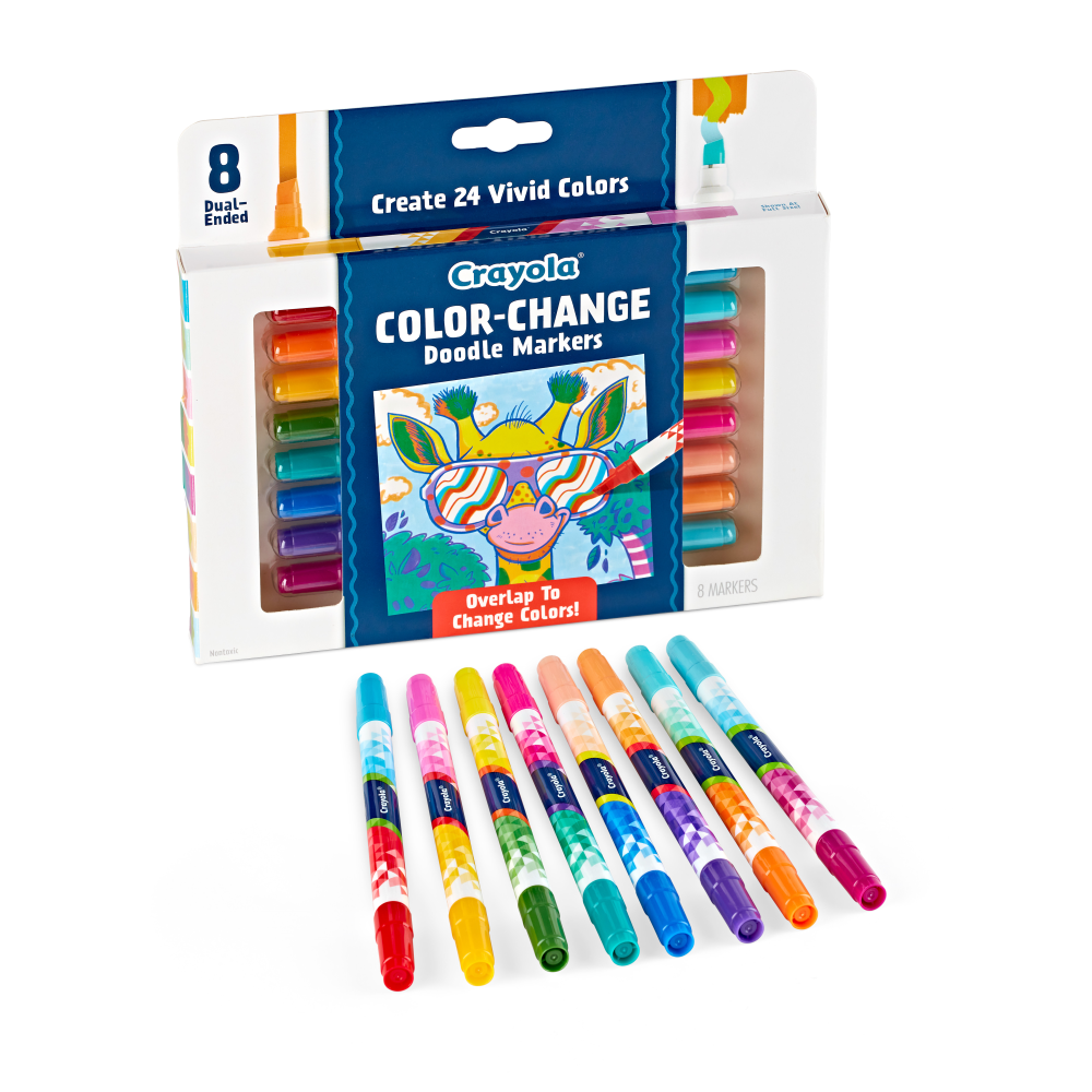 CRAYOLA LLC 58-8315 Crayola Color Change Doodle Markers, Chisel Points, Assorted Barrel Colors/Multicolor Ink, Pack Of 8 Markers