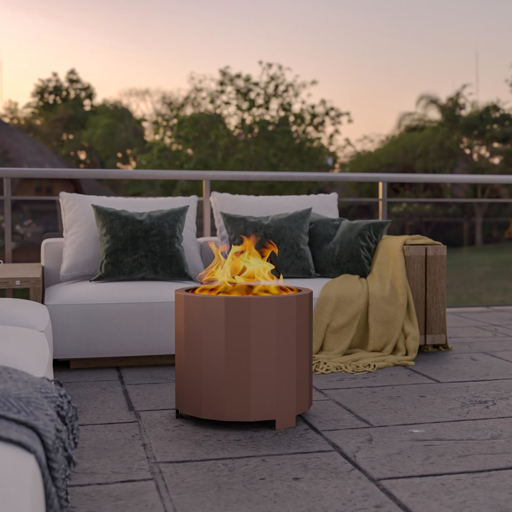 FLASH FURNITURE HYB22012PC19BRZ  Titus Commercial Grade Smokeless Outdoor Firepit With Waterproof Cover, 17-3/4inH x 19-1/2inW x 19-1/2inD, Bronze
