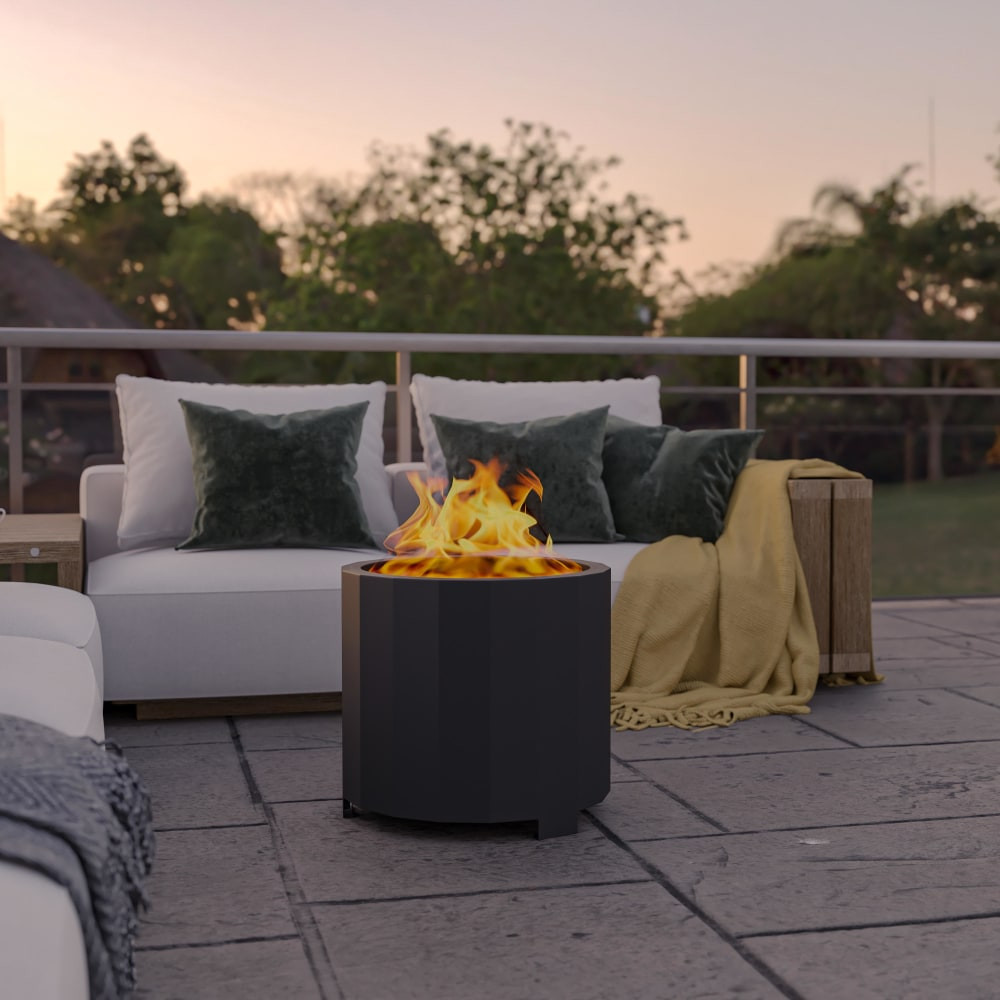 FLASH FURNITURE HYB22012PC195BK  Titus Commercial Grade Smokeless Outdoor Firepit With Waterproof Cover, 17-3/4inH x 19-1/2inW x 19-1/2inD, Black