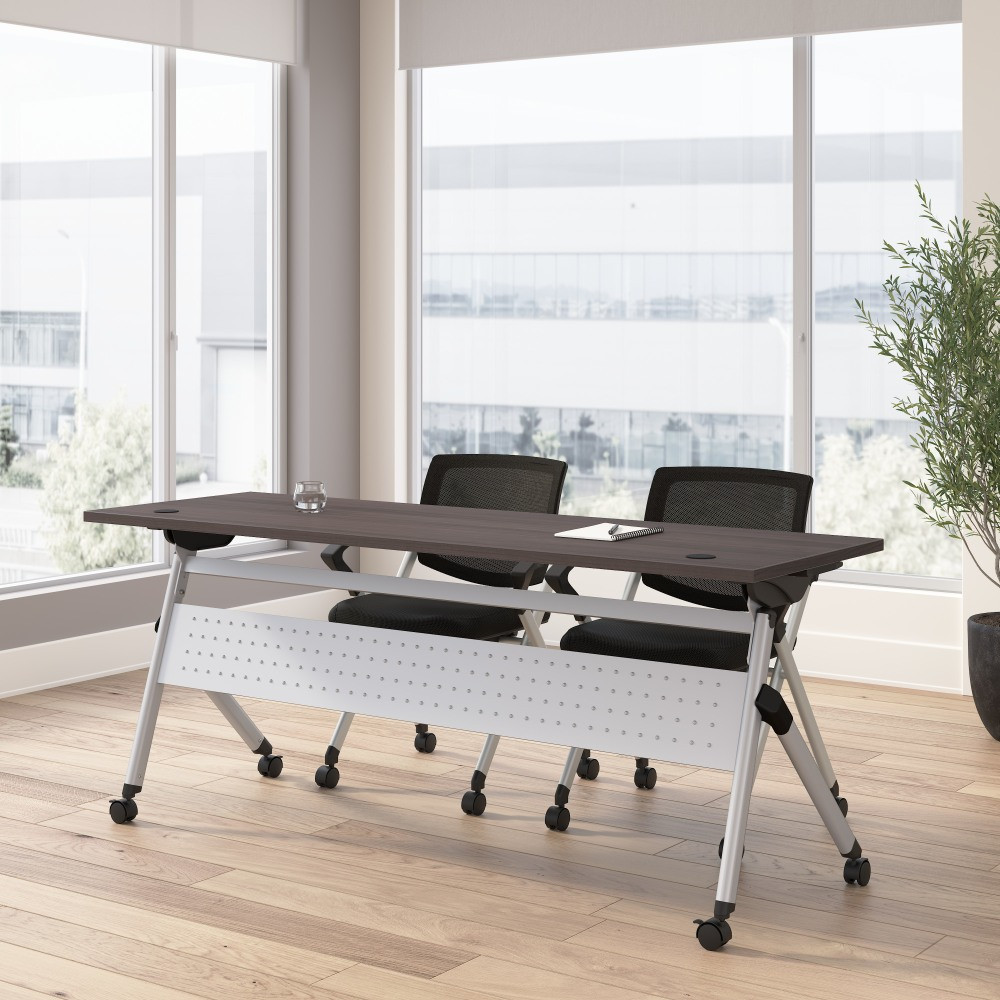 BUSH INDUSTRIES INC. NVS002SG Bush Business Furniture Envision 72inW Folding Training Table and 2 Folding Chairs with Arms, Storm Gray/Cool Gray Metallic, Standard Delivery