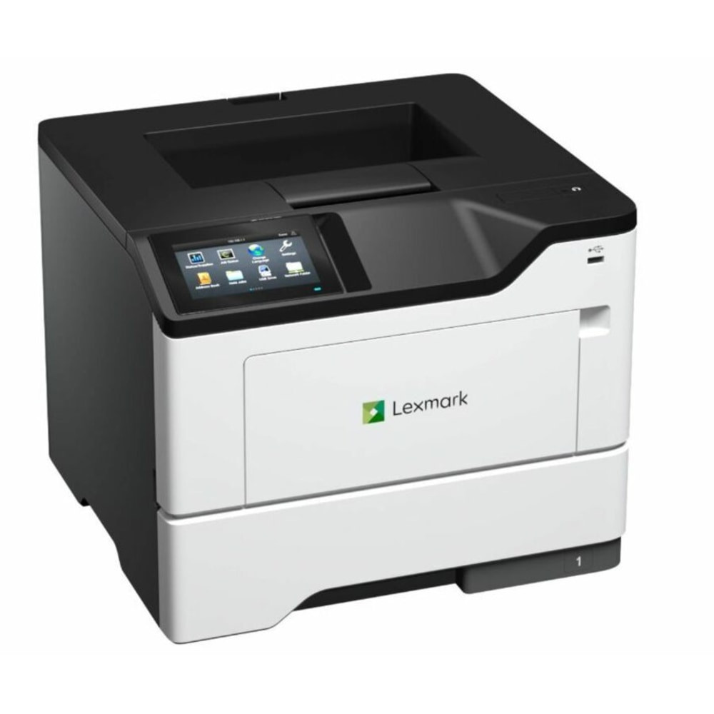 Keep your office running smoothly with the Lexmark MS632dwe Desktop Monochrome Laser Printer. A large 650-sheet input helps busy offices tackle large jobs with ease. This Lexmark printer can quickly print up to 50 pages per minute.  Wired desktop printer with 1GHz processor speed.  Prints up to 50 pages per minute in black.  Up to 1200 dpi resolution for crisp results.  Copies up to 6 cpm in black. Copy resolution up to 1200 dpi.  Up to 650-sheet capacity for large jobs.  Integrated 1GB memory.  Touch screen controls offer ease of use.  Recommended monthly page volume: 2,000 to 20,000 pages.