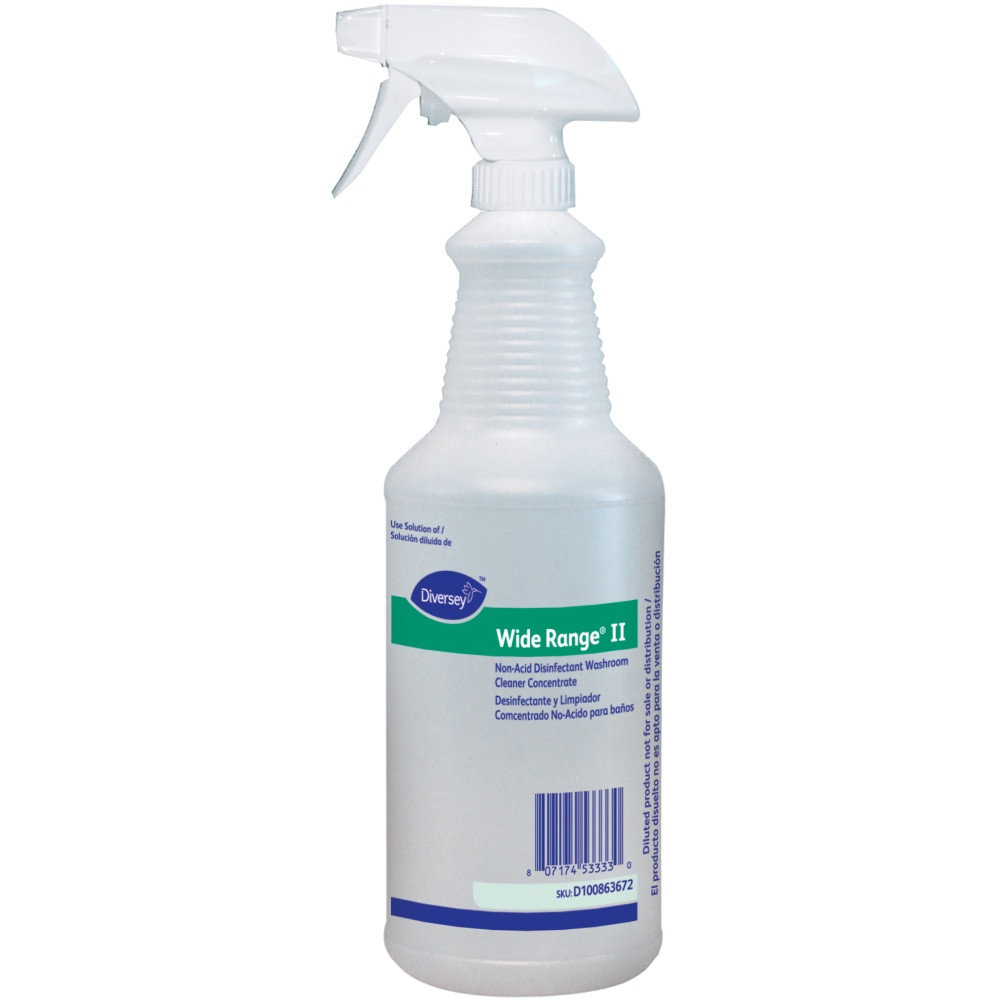 DIVERSEY D100863672  Screen-Printed Empty Bottles, Wide Range II, 32 Oz, Clear, Pack Of 12 Bottles.