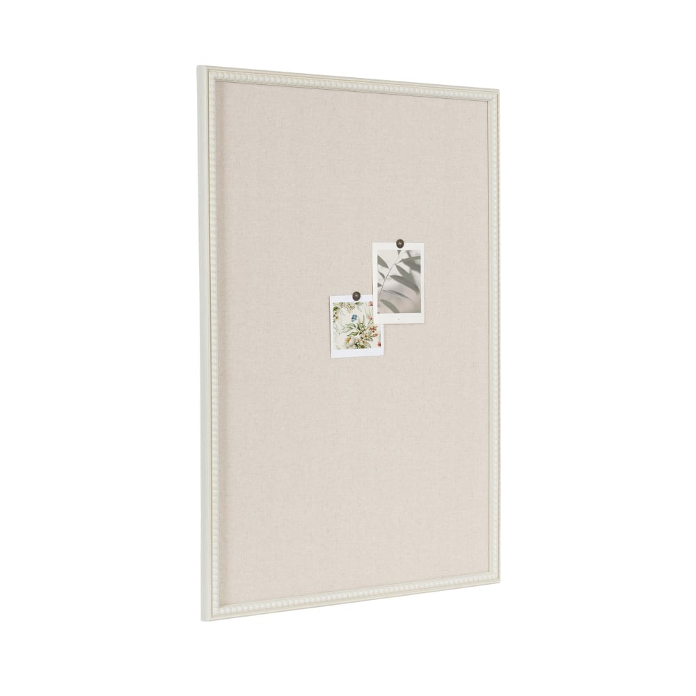 UNIEK INC. 225646 Kate and Laurel Makenna Non-Magnetic Rectangle Fabric Pinboard, 24in x 36in, Beige, White Plastic Frame