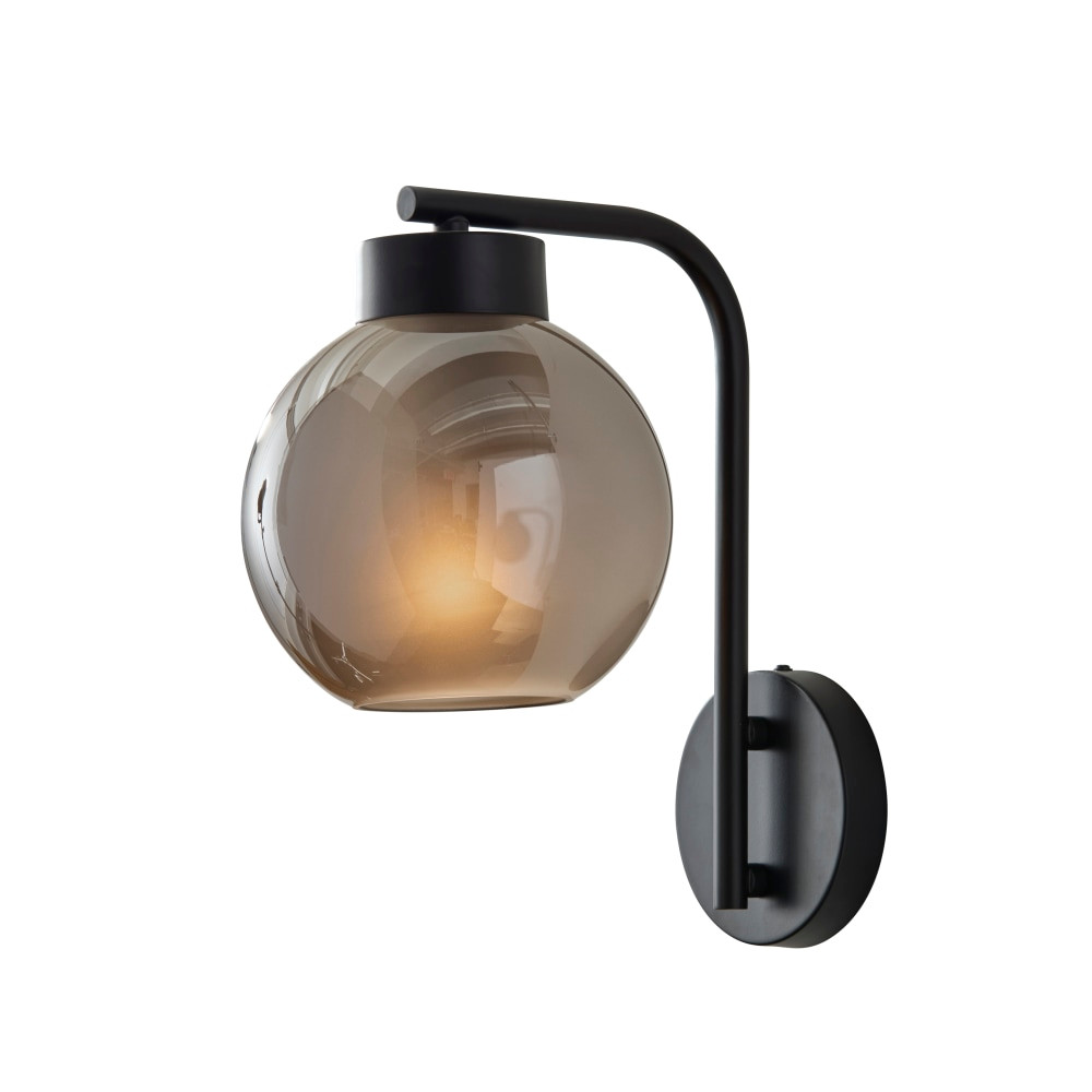 ADESSO INC 3894-01 Adesso Atticus Wall Lamp, 5inW, Smoked Glosted Glass Shade/Black Base