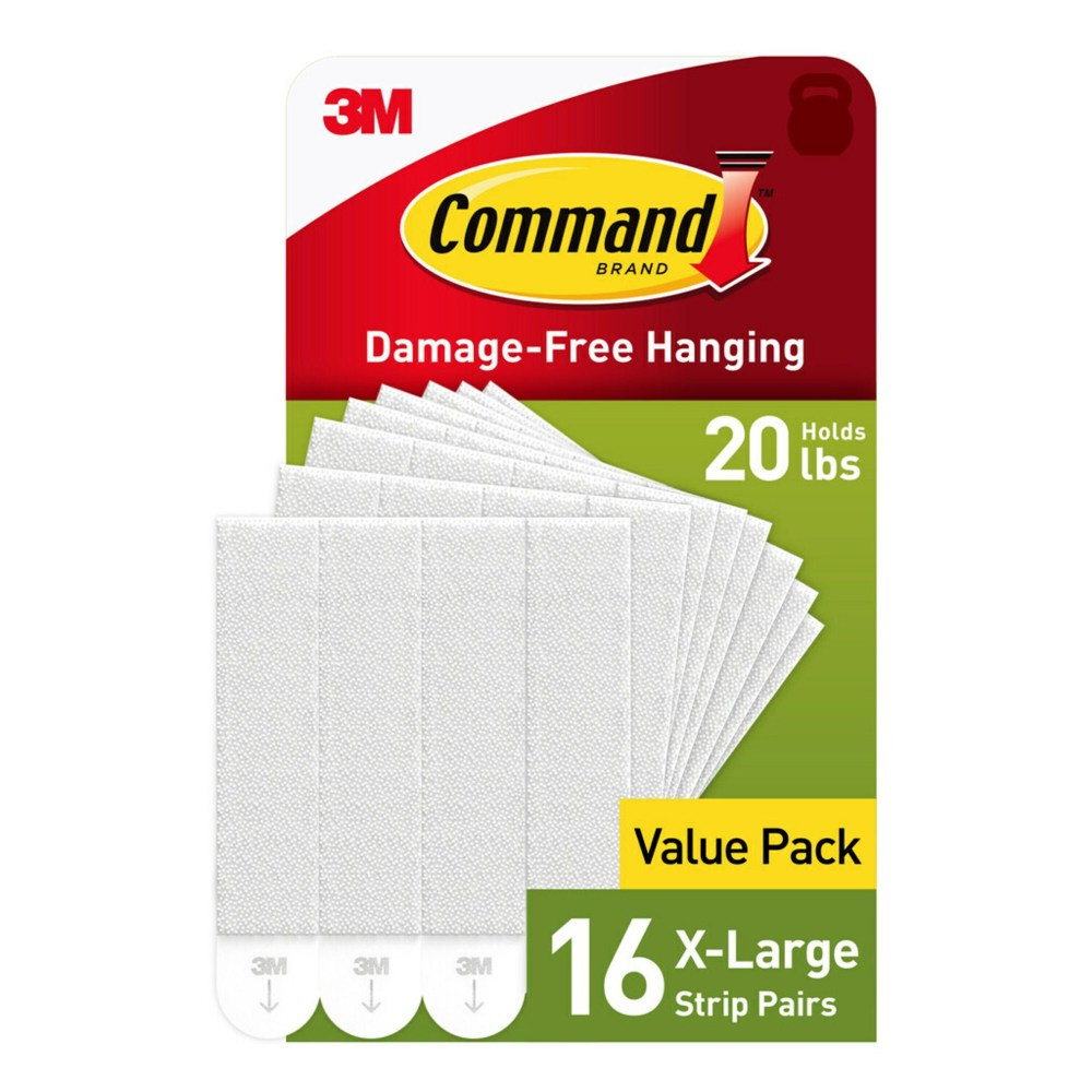 3M CO 17217-16NA Command X-Large Picture Hanging Strips, 16 White Adhesive Strip Pairs (32 Strips), Damage Free Hanging Picture Hangers, No Tools Wall Hanging Strips For Living Spaces