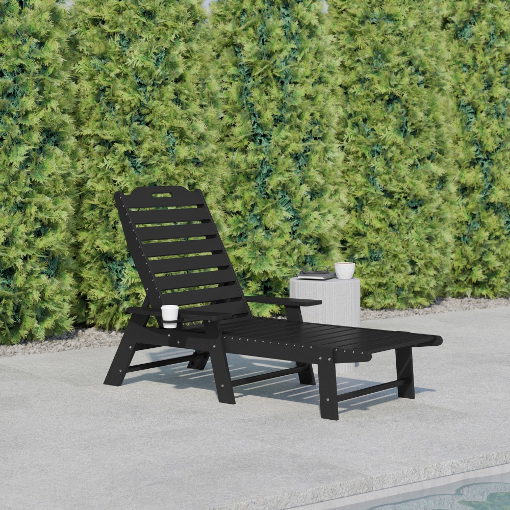 FLASH FURNITURE LEHMP2017414BK  Monterey All-Weather Adjustable Adirondack Lounge Chair with Cup Holder, Black