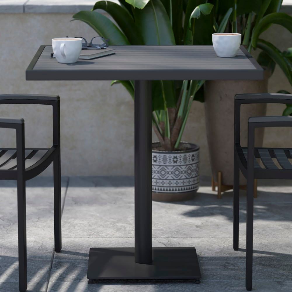 FLASH FURNITURE XUDGHW1045GY  Outdoor Patio Furniture Bistro Dining Table With Faux Poly Slats, 30inH x 30inW x 30inD, Gray Wash Teak