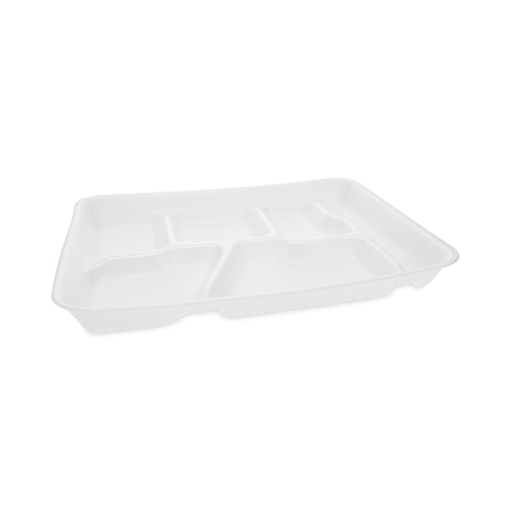 PACTIV CORP 0TH10601SGBX Pactiv Evergreen Foam School Trays, 6-Compartment, 11-1/2inH x 8-1/2inW x 1-1/4inD, White, Carton Of 500 Trays