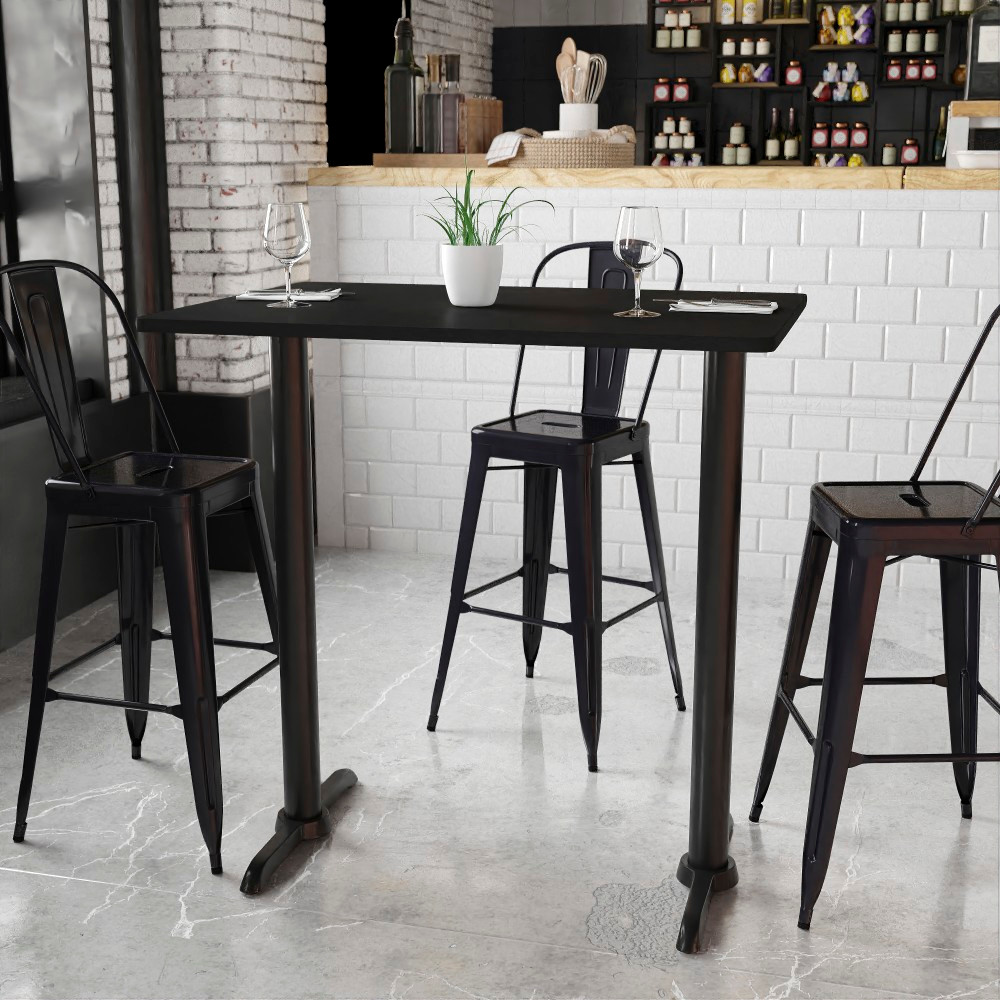 FLASH FURNITURE XUBK3042T0522B  Laminate Rectangular Table Top With Bar-Height Table Bases, 43-1/8inH x 30inW x 42inD, Black